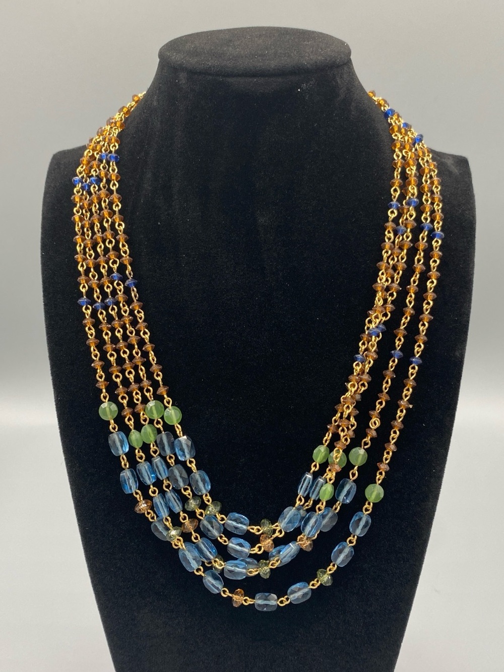 Lauren Ralph Lauren Gold Multi-Strand Blue & Green Bead Necklace